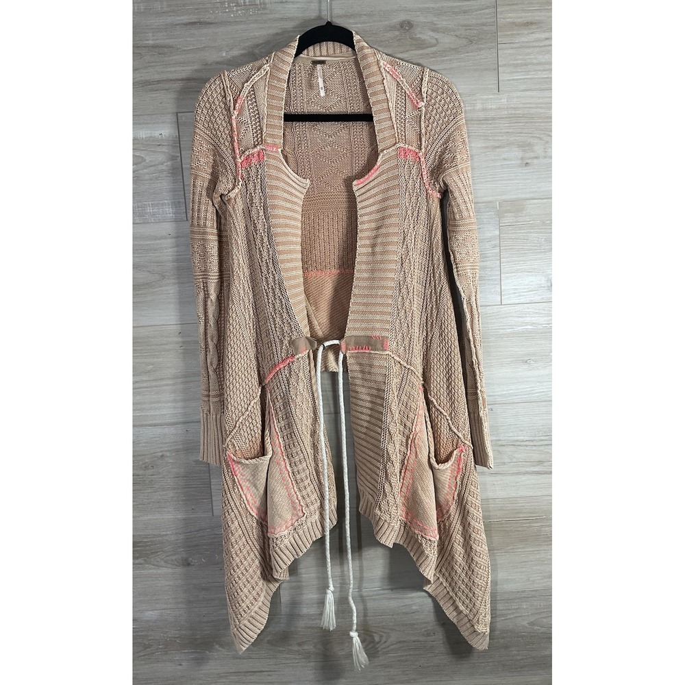 Free People Cardigan Women XS Tan All Washed Out Sweater Knit Festival Boho